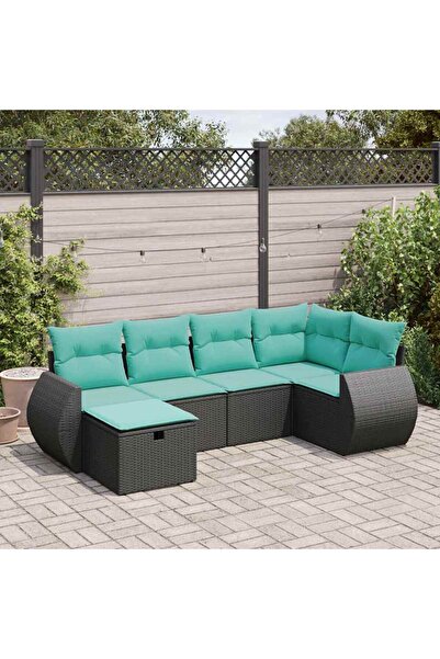 vidaxl Set mobilier de gradina cu perne, 6 piese, negru, poliratan