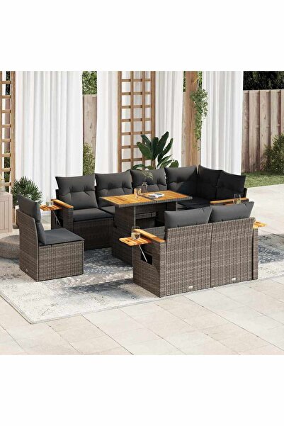 vidaxl Set canapele gradina cu perne 9 piese gri poliratan/lemn acacia
