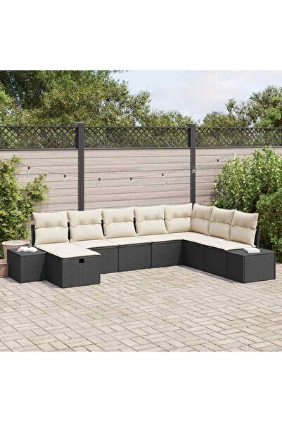 vidaxl Set de canapele pentru gradina cu perna 8 pcs Negru poliratan