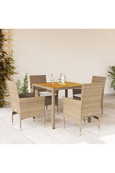 vidaxl Set mobilier gradina cu perne 5 piese bej poliratan/lemn acacia
