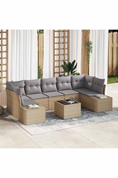 vidaxl Set de canapele pentru gradina cu perna 8 pcs Bej poliratan