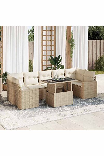 vidaxl Set canapele de gradina, 8 piese, cu perne, bej, poliratan