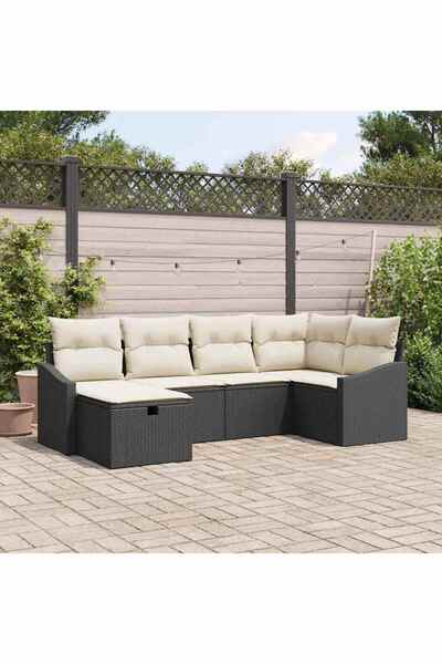 vidaxl Set de canapea cu perna 6 pcs Negru È™i Crem poliratan