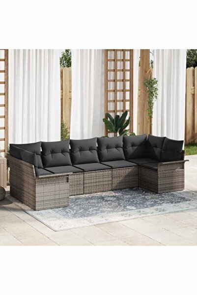 vidaxl Set de canapele pentru gradina cu perna 7 pcs Gri poliratan