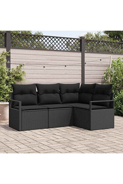 vidaxl Set de canapea 4 pcs Negru poliratan