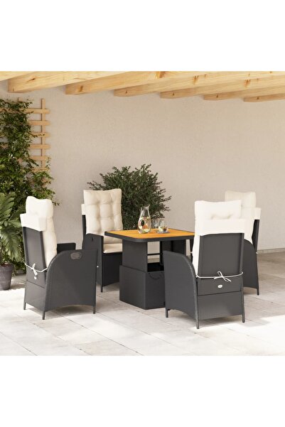 vidaxl Set mobilier de gradina cu perne, 5 piese, negru, poliratan