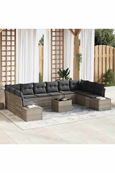 vidaxl Set de canapele pentru gradina 11 pcs Gri deschis poliratan