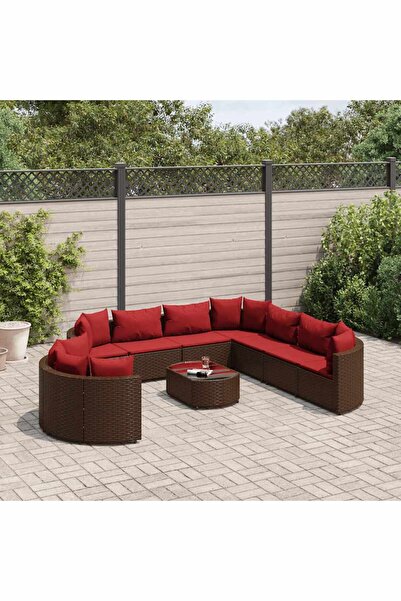 vidaxl Set canapele de gradina cu perne, 10 piese, maro, poliratan