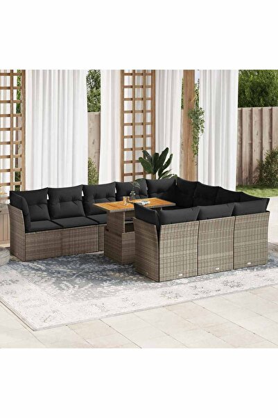 vidaxl Set canapele de gradina cu perne, 11 piese, gri, poliratan