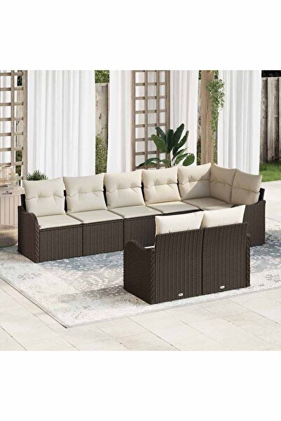 vidaxl Set de canapele pentru gradina 8 pcs maro È™i alb Rattan poli