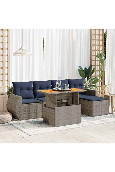 vidaxl Set mobilier gradina cu perne, 6 piese, gri, poliratan