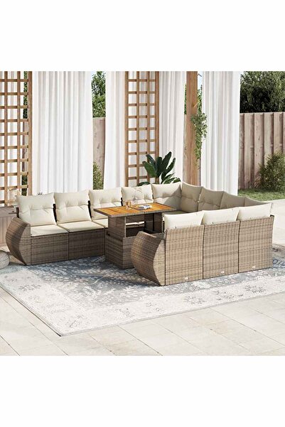 vidaxl Set canapele de gradina cu perne, 11 piese, bej, poliratan