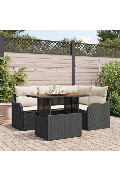 vidaxl Set de canapele pentru gradina 5 pcs Negru Rattan poli