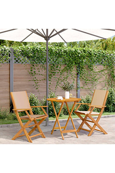 vidaxl Set mobilier bistro, 3 piese, textil bej/lemn masiv