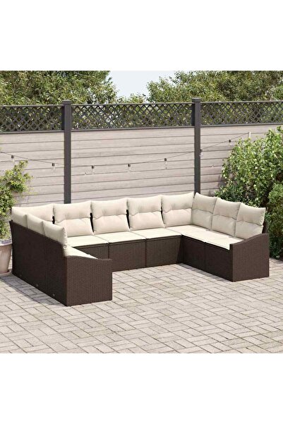 vidaxl Set de canapea cu perna 9 pcs Maro poliratan