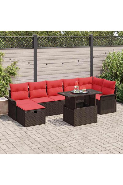 vidaxl Set de canapele pentru gradina cu perna 8 pcs Maro Rattan poli