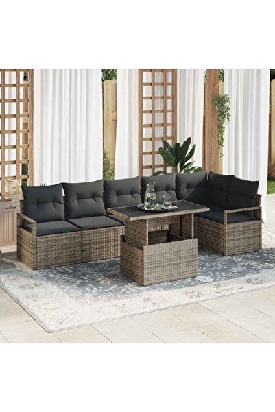 vidaxl Set de canapele pentru gradina 7 pcs Gri Rattan poli