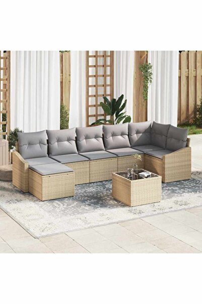 vidaxl Set de canapea cu perna 8 pcs Bej poliratan