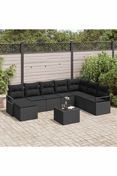 vidaxl Set de canapea cu perna 9 pcs Negru poliratan