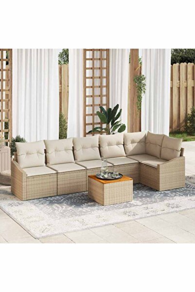 vidaxl Set de canapele pentru gradina cu perna 7 pcs Bej poliratan