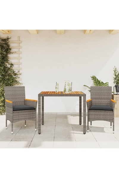 vidaxl Set mobilier gradina cu perne 3 piese gri poliratan/lemn acacia