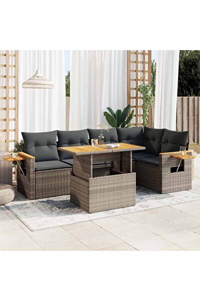 vidaxl Set mobilier gradina cu perne 6 piese gri poliratan/lemn acacia