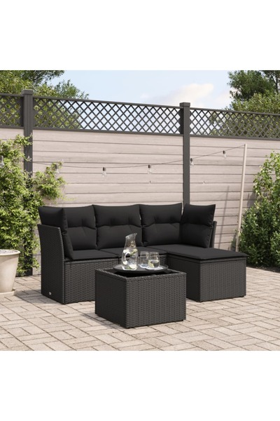 vidaxl Set mobilier de gradina cu perne, 5 piese, negru, poliratan