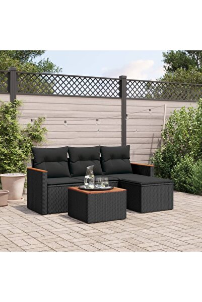 vidaxl Set mobilier de gradina cu perne, 5 piese, negru, poliratan