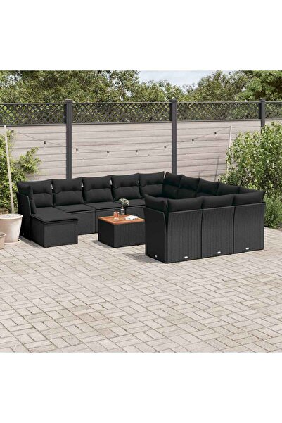 vidaxl Set mobilier de gradina cu perne, 13 piese, negru, poliratan