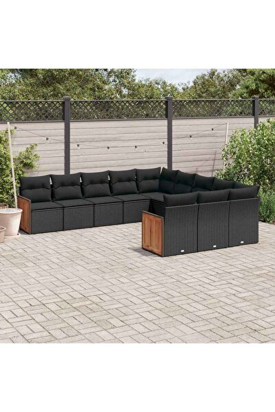 vidaxl Set canapele de gradina cu perne, 11 piese, negru, poliratan