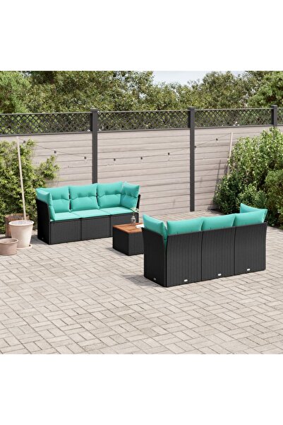 vidaxl Set canapele de gradina cu perne, 7 piese, negru, poliratan