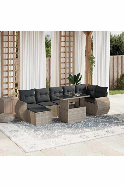 vidaxl Set mobilier de gradina cu perne, 8 piese gri deschis poliratan