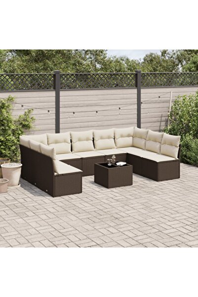 vidaxl Set canapele de gradina cu perne, 10 piese, maro, poliratan
