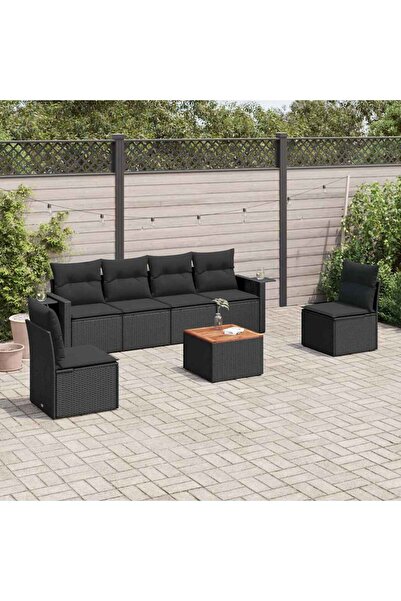 vidaxl Set canapele de gradina cu perne, 7 piese, negru, poliratan