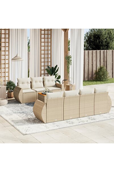 vidaxl Set canapele de gradina, 8 piese, cu perne, bej, poliratan