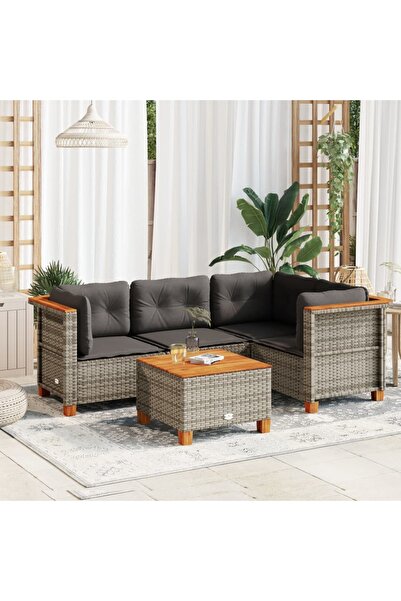 vidaxl Set canapea de gradina cu perne, 5 piese, gri, poliratan