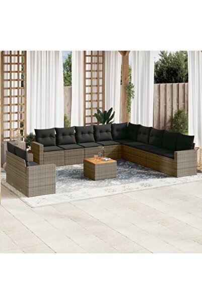 vidaxl Set canapea de gradina cu perne, 12 piese, gri, poliratan