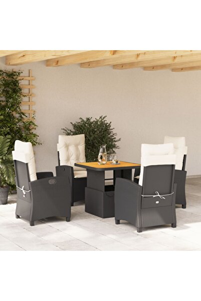 vidaxl Set mobilier de gradina cu perne, 5 piese, negru, poliratan