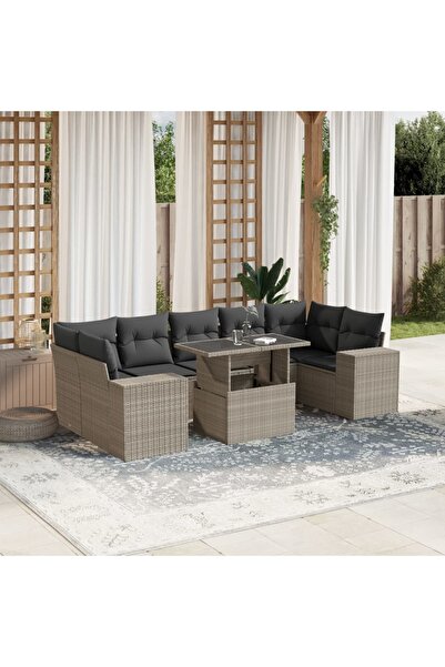 vidaxl Set mobilier de gradina cu perne, 8 piese gri deschis poliratan