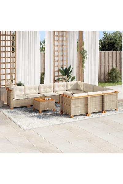 vidaxl Set canapele de gradina cu perne, 11 piese, bej, poliratan