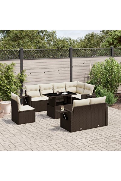vidaxl Set canapele de gradina cu perne, 9 piese, maro, poliratan