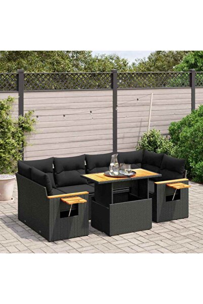 vidaxl Set canapele de gradina cu perne, 7 piese, negru, poliratan