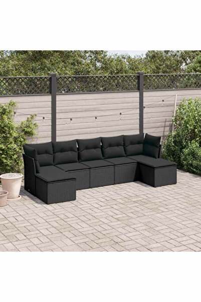 vidaxl Set canapele de gradina cu perne, 7 piese, negru, poliratan