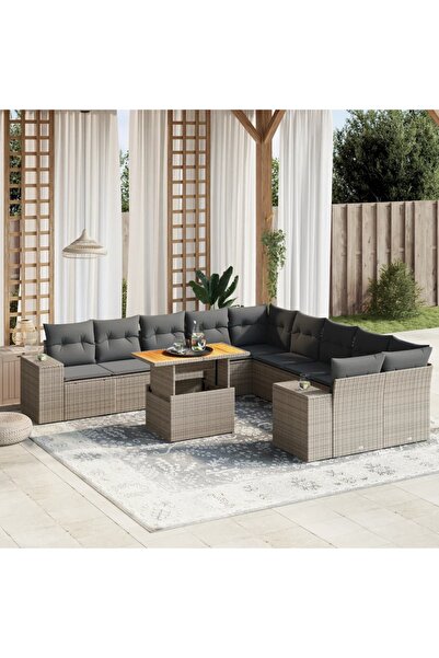 vidaxl Set canapele de gradina cu perne, 11 piese, gri, poliratan