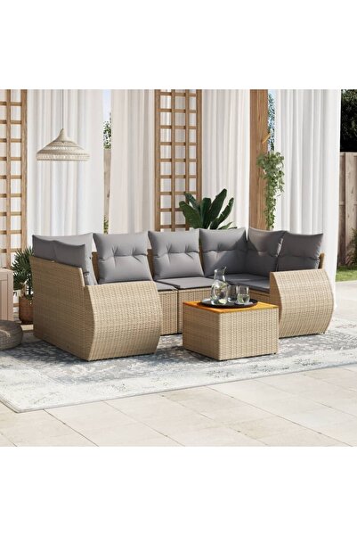 vidaxl Set canapele de gradina, 7 piese, cu perne, bej, poliratan