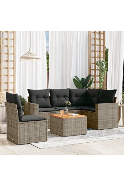 vidaxl Set mobilier gradina cu perne, 6 piese, gri, poliratan