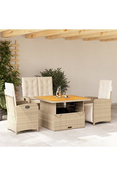 vidaxl Set canapele de gradina, 4 piese, cu perne, bej, poliratan
