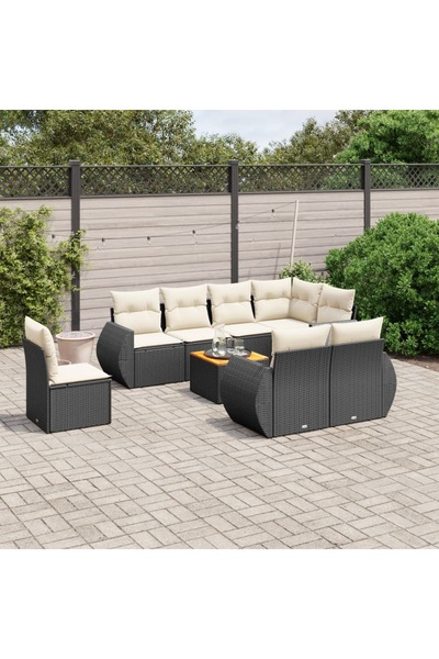 vidaxl Set mobilier de gradina cu perne, 9 piese, negru, poliratan