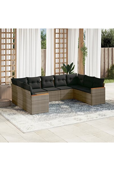 vidaxl Set canapele de gradina, 9 piese, cu perne, gri, poliratan