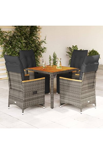 vidaxl Set bistro de gradina cu perne, 5 piese, gri, poliratan